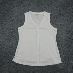 Nine Britton Shirt Womens M White Button-Up Sleeveless V-Neck Stretch Casual